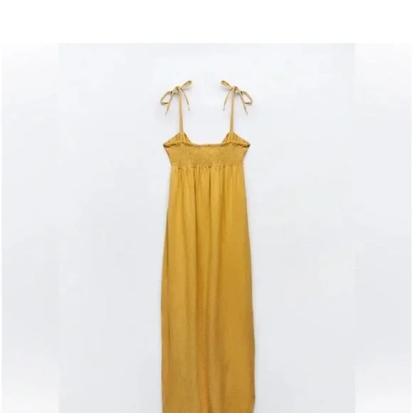 Zara linen bow strap dress. Size medium. NWT. Mustard yellow. - Picture 4 of 4